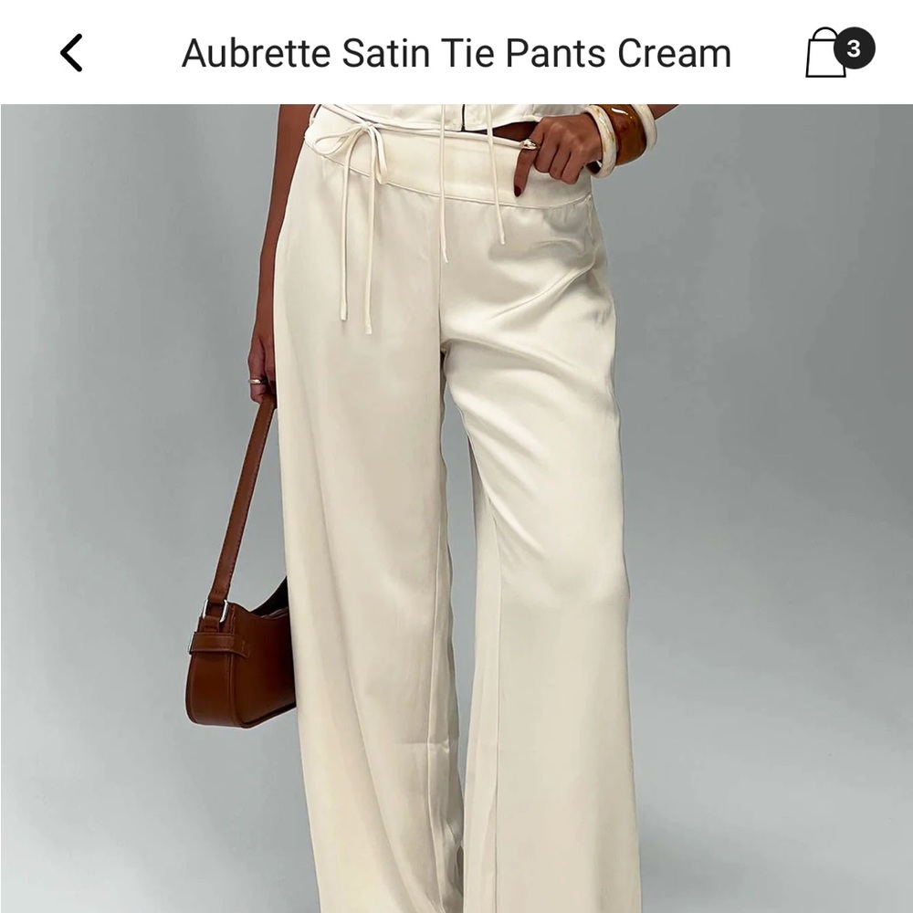 Princess Polly Cream Satin Wide-Leg Pants